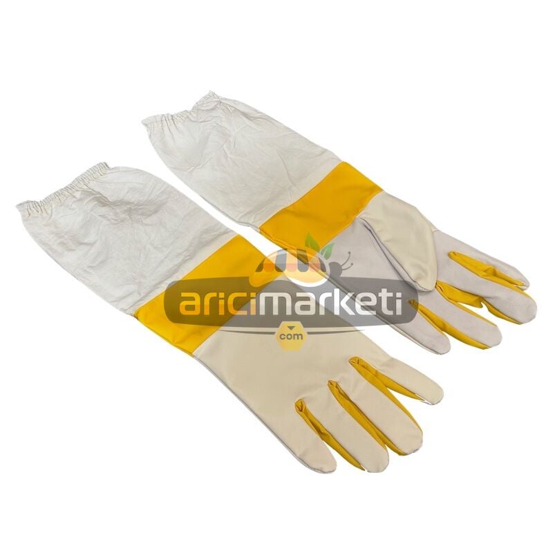 Şeritli Deri Arıcı Eldiveni