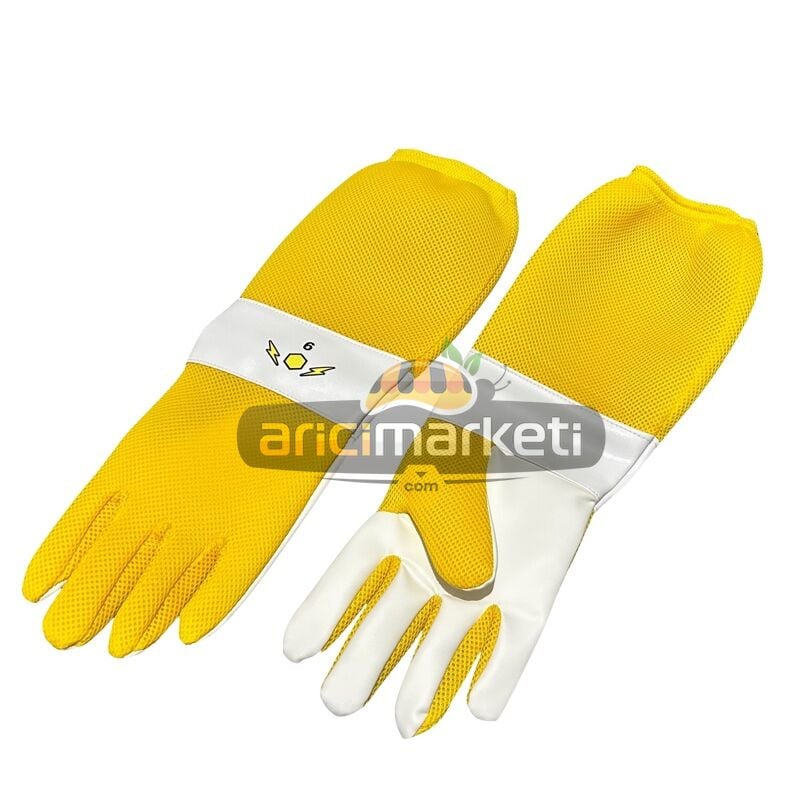 Şeritli Tam Havalandırmalı  Arıcı Eldiveni - Sarı
