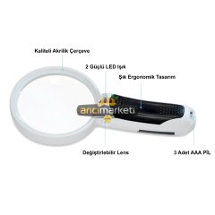 5X / 90 mm Değiştirilebilir Lensli 2 Ledli Büyüteç