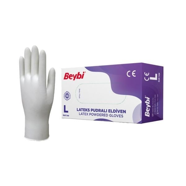 Beybi Lateks Beyaz Pudralı Eldiven - 100’lü Paket